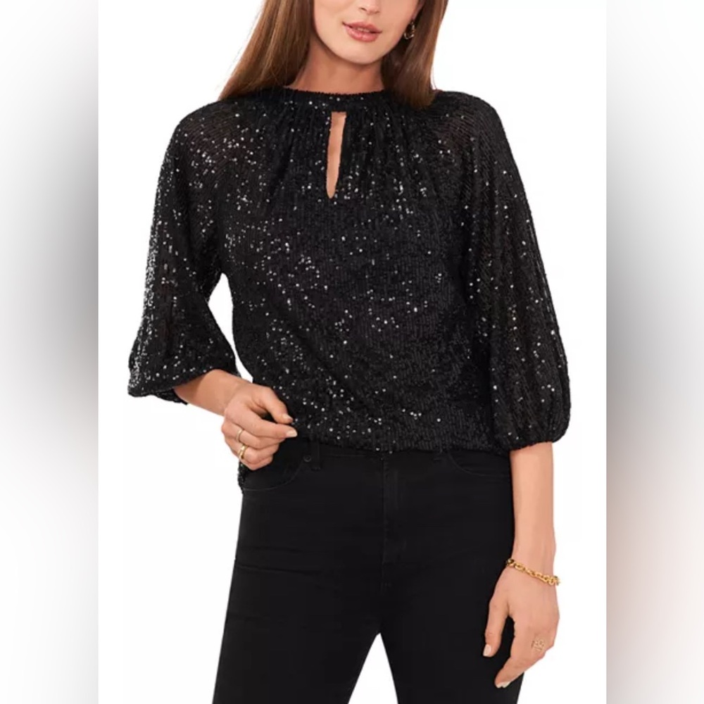 Vince Camuto Black 3/4 sleeve Sequin Blouse, XS, NWTs